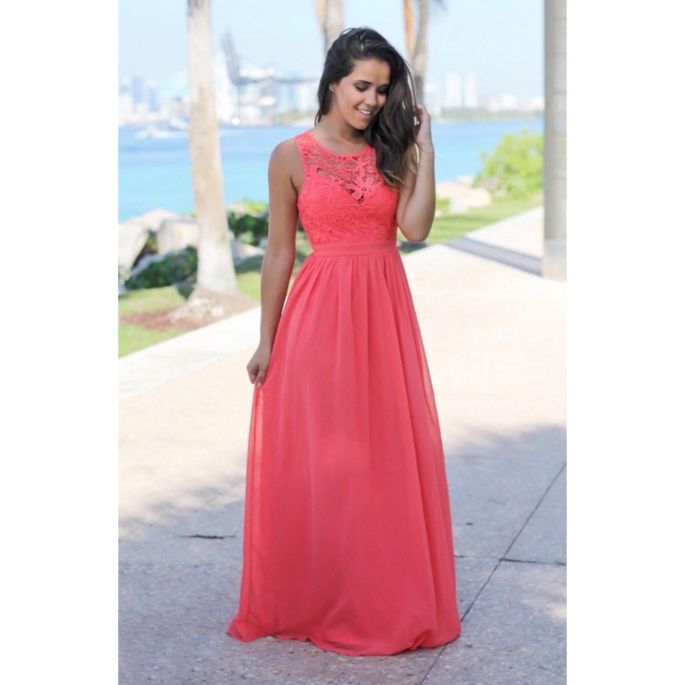 Maxi Long Coral Bridesmaid Red Dress Boutique